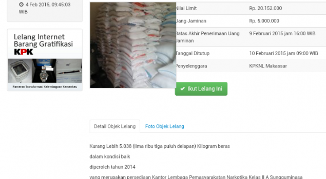 Lapas Narkotika Sungguminasa, Satker Pertama yang Lelang Beras secara Online