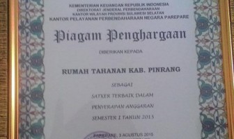 Rutan Pinrang,  Genggam Piagam Penghargaan Satker Terbaik KPPN Pare-Pare