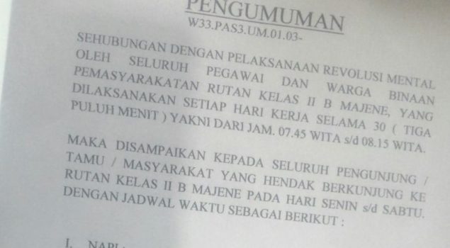 Di Sulbar, Petugas Pemasyarakatan Tafakur 30 Menit Setiap Hari untuk Hindari Pungli