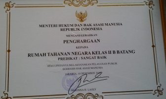 Rutan Batang Sabet Penghargaan Pelayanan Publik Berbasis HAM