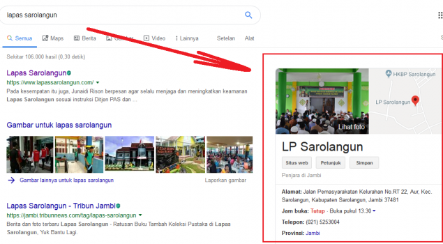 Website Lapas Sarolangun Akhirnya Terverifikasi di Google Bisnisku