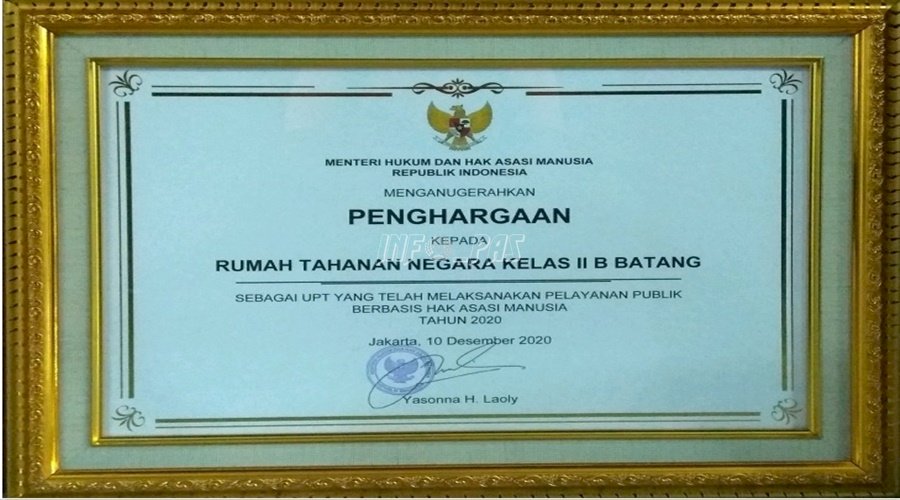 Kali Kedua, Rutan Batang Raih Penghargaan HAM 