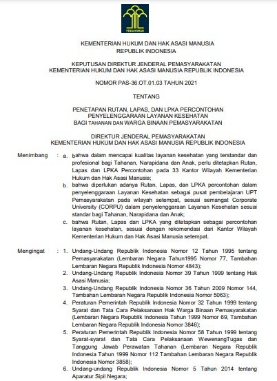 Tingkatkan Kualitas, Dirjenpas Tetapkan 40 UPT Pemasyarakatan Percontohan Layanan Kesehatan