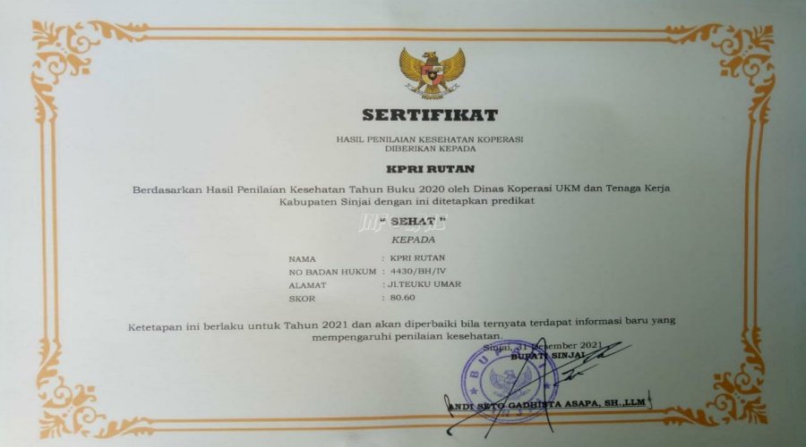 KPRI Rutan Sinjai Sandang Predikat Koperasi Sehat