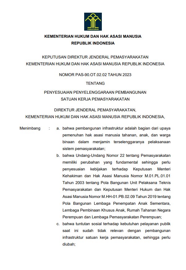 Jawab Dinamika dan Tantangan, Ditjenpas Terbitkan Kepdirjenpas Penyesuaian Pembangunan Satker Pemasyarakatan