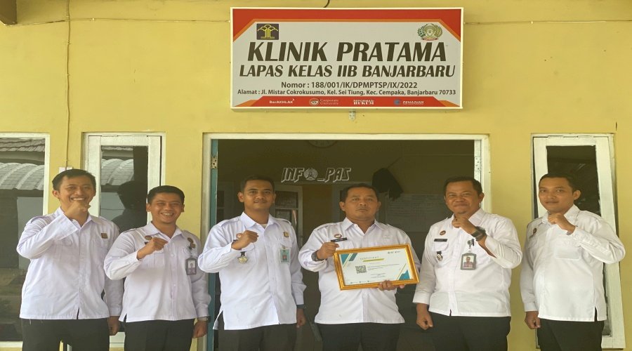 Klinik Pratama Lapas Banjarbaru Peroleh Sertifikat Registrasi Fasyankes dari Kemenkes RI