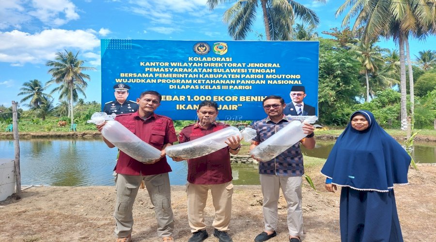 Kanwil Ditjenpas Sulteng dan Pemkab Parimo Tebar 1.000 Benih Ikan di SAE Lapas Parigi