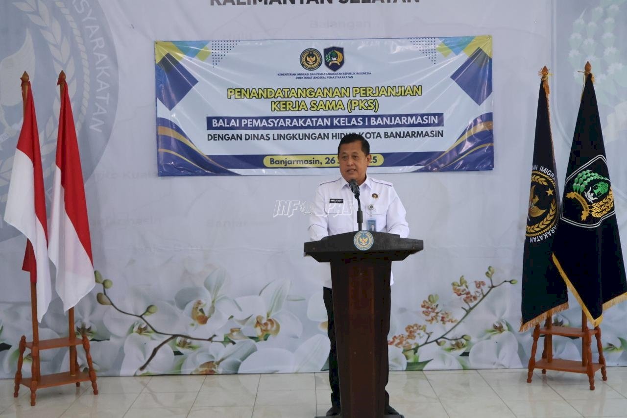 Dorong Kontribusi Klien Pemasyarakatan, Kakanwil Ditjenpas Kalsel Saksikan PKS Bapas Banjarmasin dan DLH