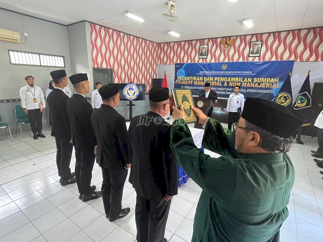 Perkuat Layanan Pemasyarakatan, Kanwil Ditjenpas Kaltim Lantik Empat Pejabat Nonmanajerial