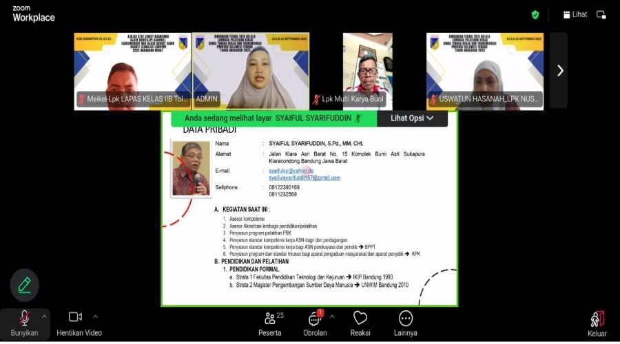 Petugas Lapas Tolitoli Pelajari Tata Kelola LPK lewat Bimtek Virtual Disnakertrans