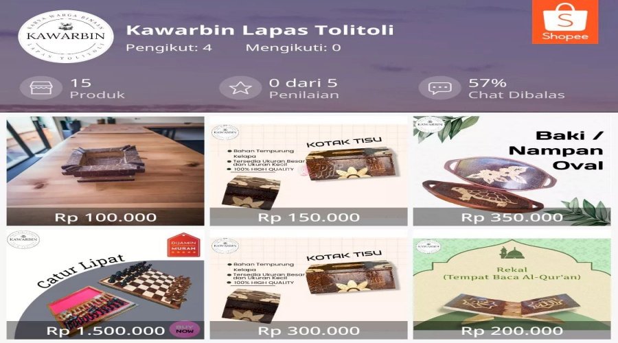 Lapas Tolitoli Pasarkan Produk Kreatif Warga Binaan lewat Shopee “Kawarbin Lapas Tolitoli”