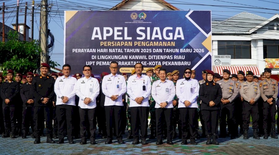 Lapas Pekanbaru Tingkatkan Kewaspadaan Jelang Nataru lewat Apel Siaga bersama APH dan Instansi Terkait