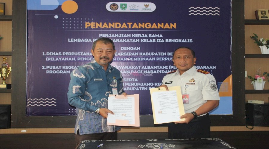 Lapas Bengkalis bersama Dispersip Kab. Bengkalis dan PKBM Albantani Sepakati PKS Literasi dan Pendidikan Warga Binaan 