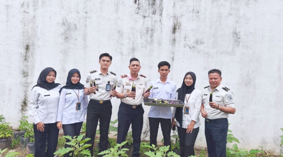 Langkah Nyata Dukung Ketahanan Pangan, Rutan Baturaja Panen Terong Ungu 