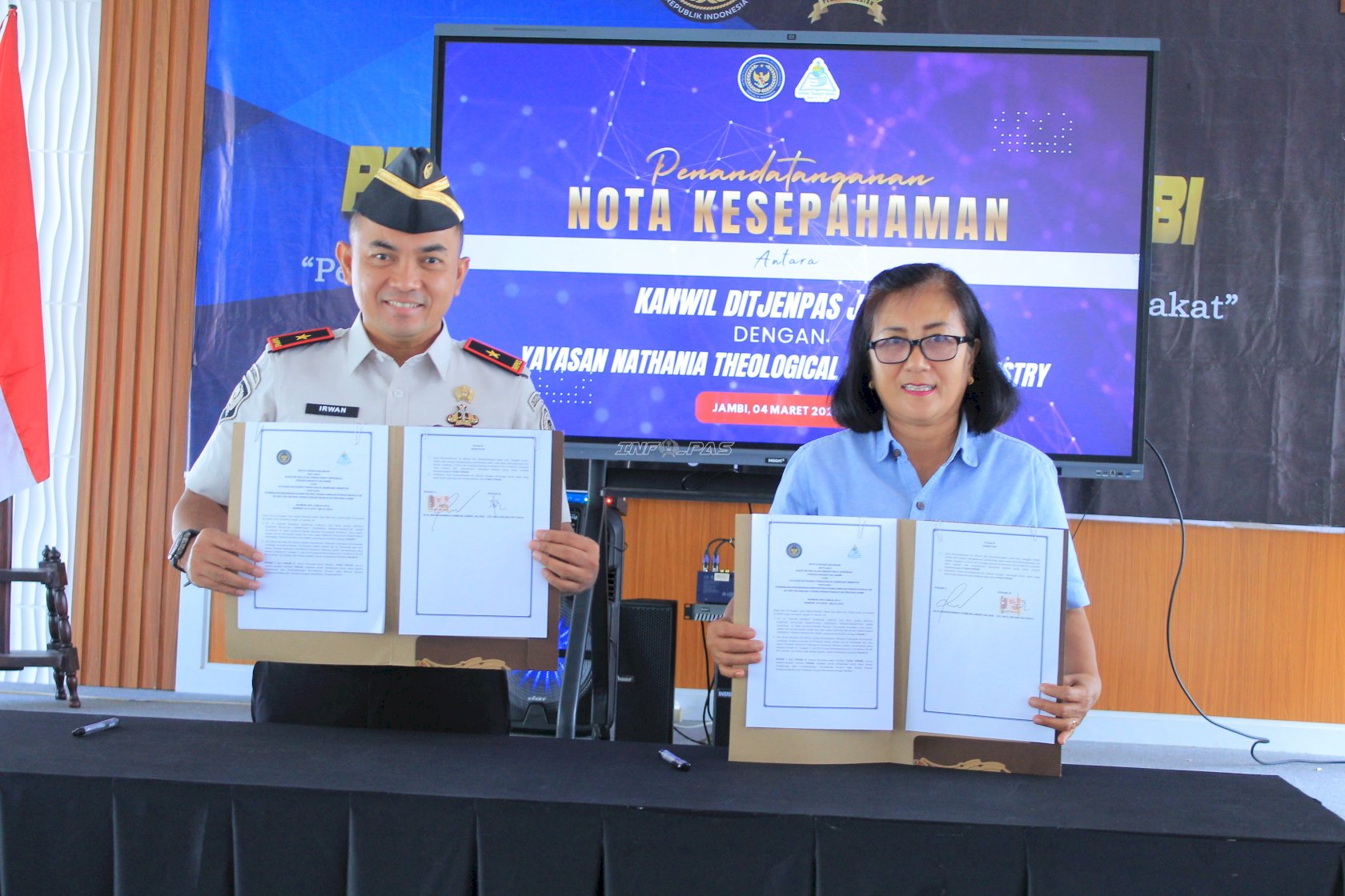 Kolaborasi Pembinaan Kerohanian, Kanwil Ditjenpas Jambi Jalin MoU dengan Yayasan Nathania TSM
