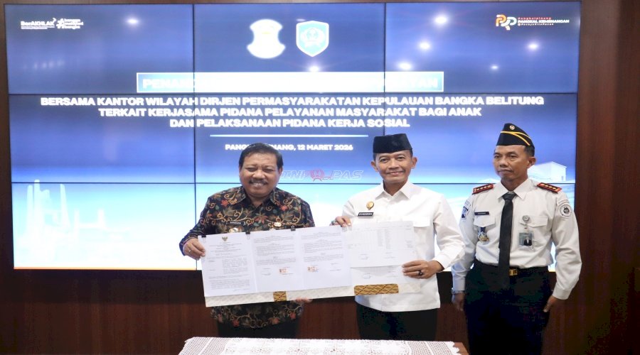 Plt. Kakanwil Ditjenpas Kep. Babel dan Wali Kota Pangkalpinang Tandatangani Nota Kesepahaman Pidana Pengawasan dan Pidana Kerja Sosial