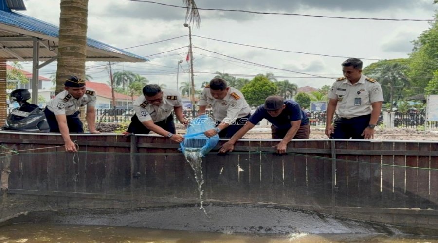 Perkuat Ketahanan Pangan, Lapas Banjarmasin Tebar 2.000 Bibit Lele di Kolam SAE 1