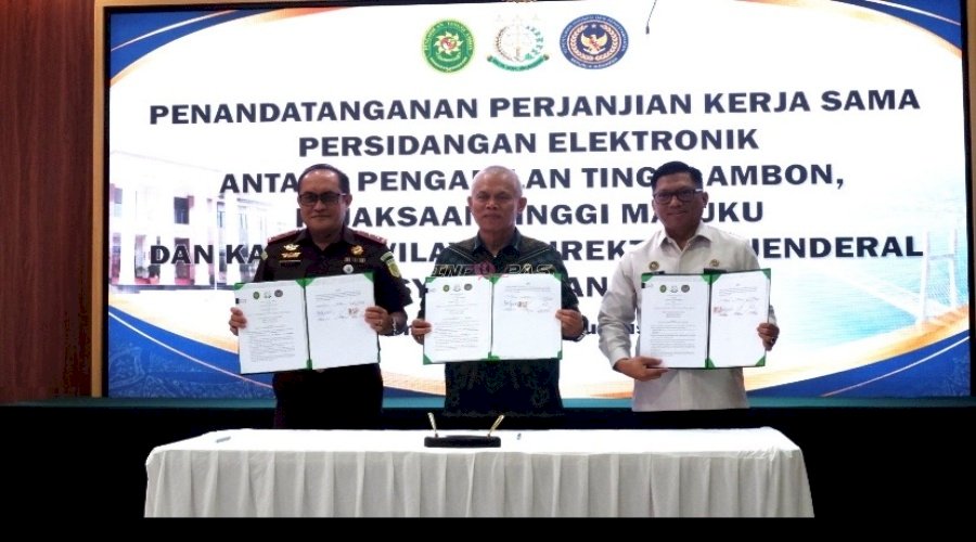 Kanwil Ditjenpas Maluku, PT Ambon, dan Kejati Ambon Sepakati PKS Penyelenggaraan Sidang Elektronik