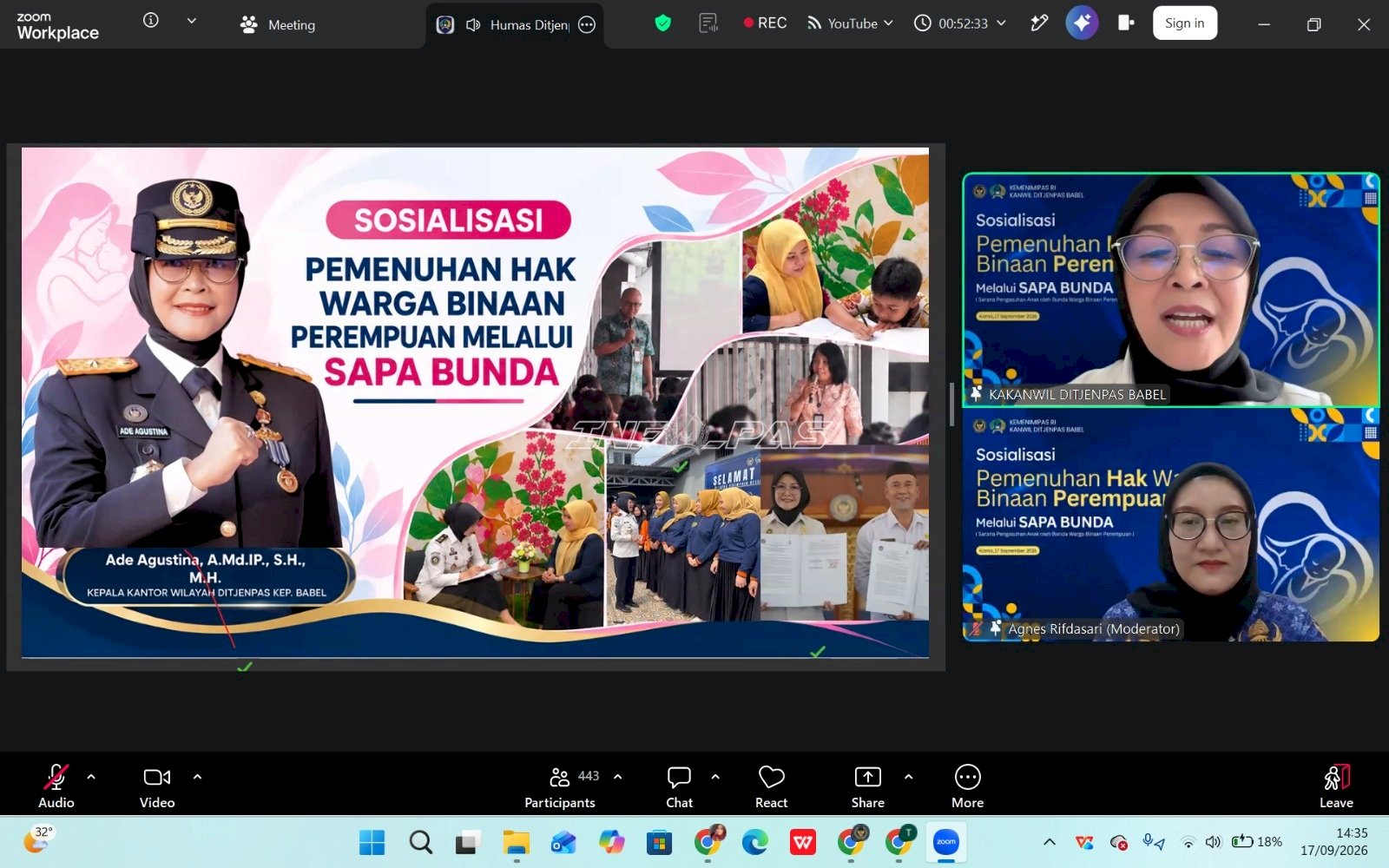Sosialisasi Sapa Bunda, Kanwil Ditjenpas Babel Perkuat Pemenuhan Hak Pengasuhan Anak bagi Warga Binaan Perempuan