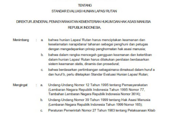 Standar Evaluasi Hunian Lapas/Rutan