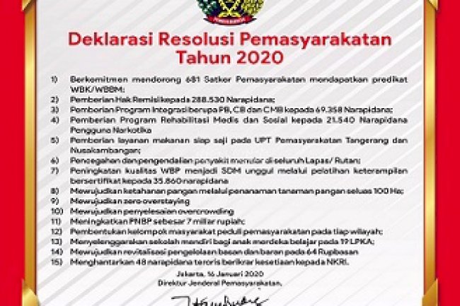 Galeri: UPT Pemasyarakatan Saksikan Deklarasi Resolusi Pemasyarakatan Tahun 2020