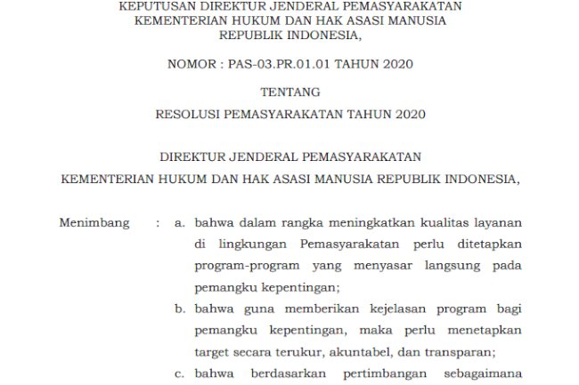 Keputusan Dirjenpas tentang Resolusi Pemasyarakatan Tahun 2020