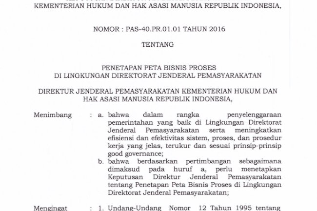 Keputusan Dirjenpas tentang Penetapan Peta Bisnis Proses di Lingkungan Direktorat Jenderal Pemasyarakatan