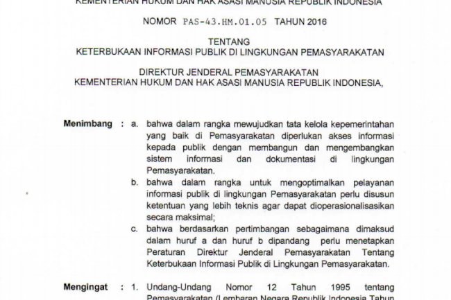 Keputusan Dirjenpas tentang Keterbukaan Informasi Publik di Lingkungan Pemasyarakatan