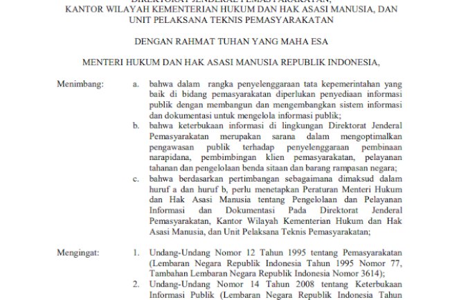 Peraturan Menteri Hukum dan HAM RI tentang PPID pada Ditjen PAS, Kanwil, dan UPT PAS