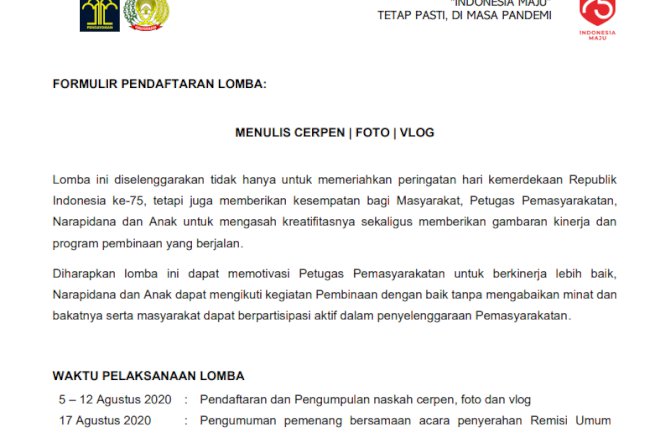  FORMULIR PENDAFTARAN LOMBA:  MENULIS CERPEN | FOTO | VLOG