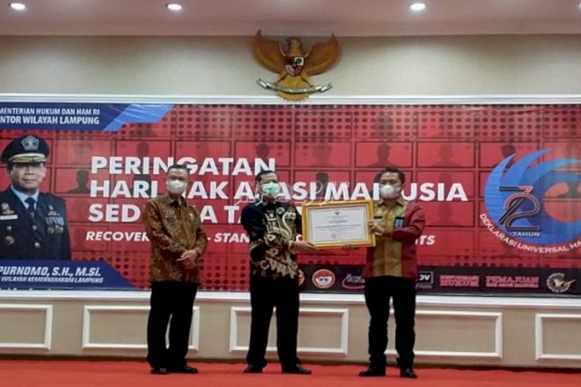 Lapas Way Kanan Terima Penghargaan Layanan Publik Berbasis HAM dari Menkumham