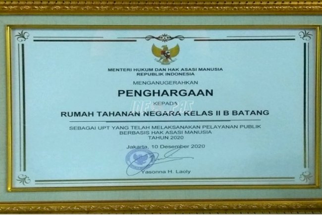 Kali Kedua, Rutan Batang Raih Penghargaan HAM 