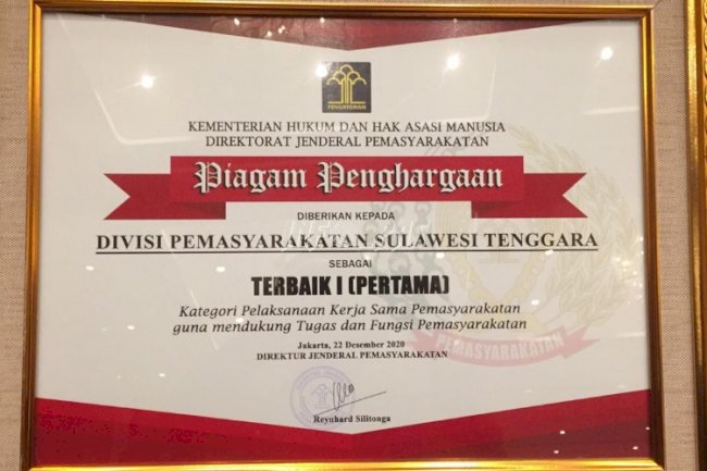 Divpas Sultra, Terbaik I Kategori Penyelenggaraan Kerja Sama Pemasyarakatan