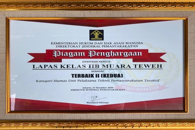 Lapas Muara Teweh Raih Penghargaan Kehumasan Terbaik II