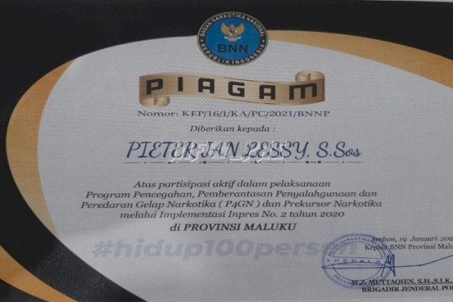 3 Petugas Lapas Ambon Dapat Penghargaan dari BNNP Maluku
