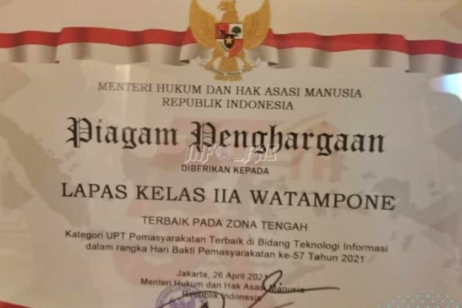 Lapas Watampone Sabet Penghargaan di  Momen 57 Tahun Pemasyarakatan