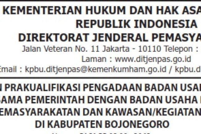 Pengumuman Prakualifikasi Pengadaan Proyek Pembangunan Lapas Bojonegoro