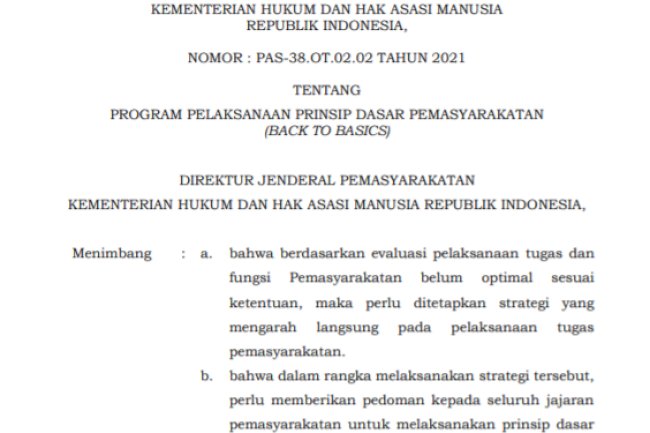 Keputusan Dirjenpas tentang Program Pelaksanaan Prinsip Dasar Pemasyarakatan (Back to Basics)