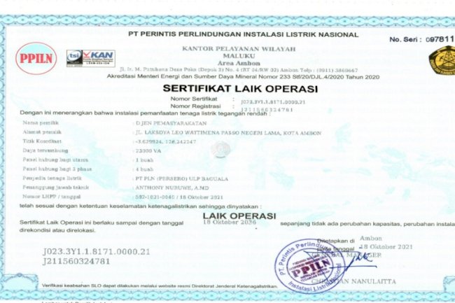 Demi Keamanan Instalasi Listrik, Lapas Ambon Raih Sertifikat Laik Operasi