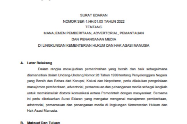 SE tentang Manajemen Pemberitaan, Advertorial, dan Penanganan Media