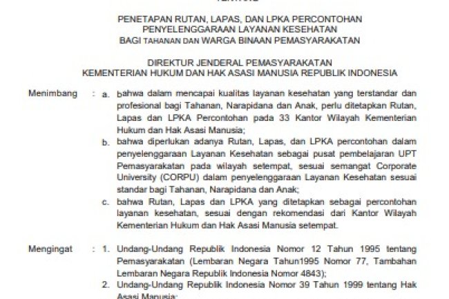 Tingkatkan Kualitas, Dirjenpas Tetapkan 40 UPT Pemasyarakatan Percontohan Layanan Kesehatan