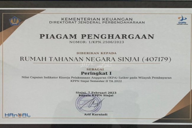Rutan Sinjai Kembali Raih Penghargaan IKPA TA 2022