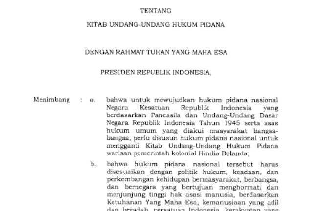 Undang-Undang RI No. 1 Tahun 2023 tentang KUHP