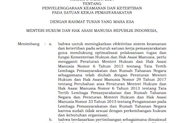 Peraturan Menteri Hukum dan HAM RI No. 8 Tahun 2024