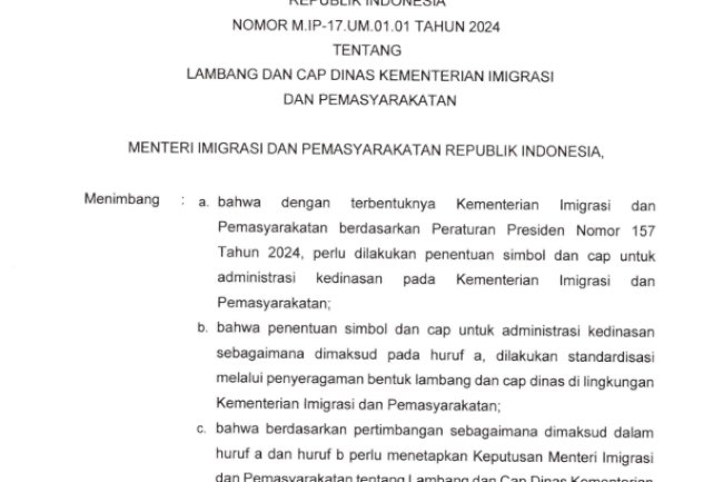 Keputusan Menteri Imigrasi dan Pemasyarakatan tentang Lambang dan Cap Dinas Kementerian Imigrasi dan Pemasyarakatan