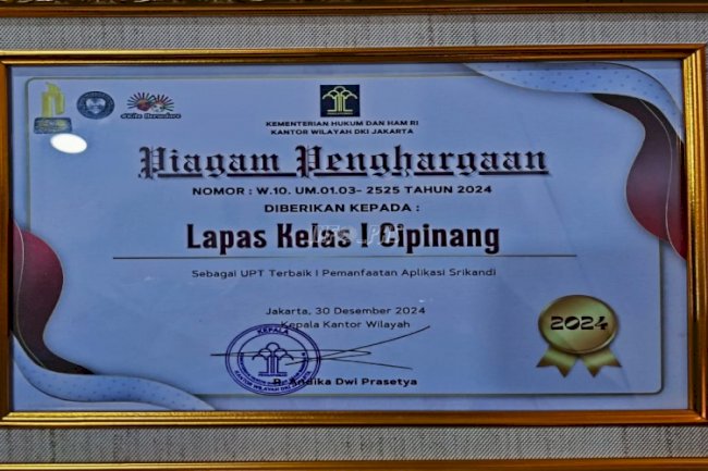 Lapas Cipinang Raih Predikat Terbaik dalam Pemanfaatan Aplikasi Srikandi