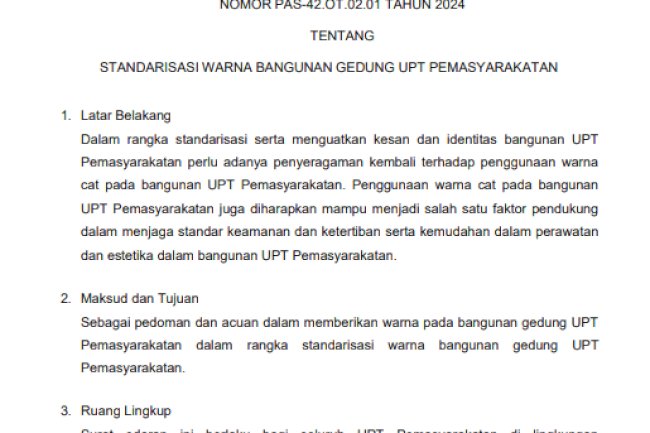 Surat Edaran tentang Standarisasi Warna Bangunan Gedung UPT Pemasyarakatan