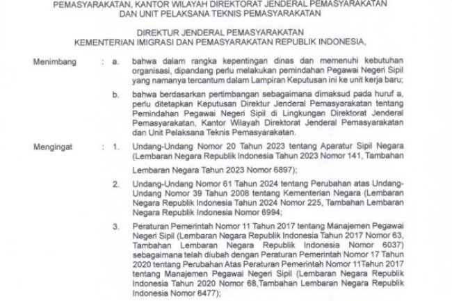 Keputusan Direktur Jenderal Pemasyarakatan No. PAS-157.SA.04.01 Tahun 2025