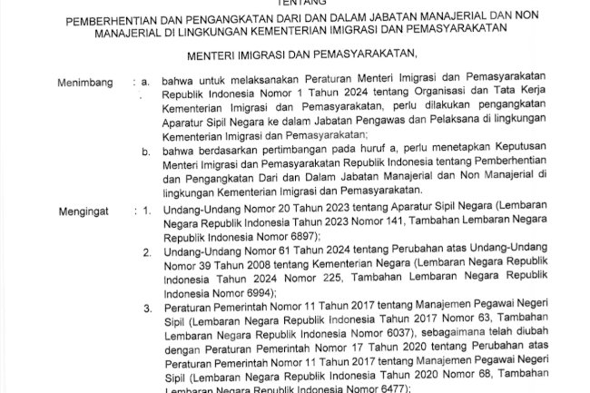 Keputusan Menteri Imigrasi dan Pemasyarakatan RI Nomor M.IP-461.SA.03.03 Tahun 2025 dan M.IP-468.SA.03.03 Tahun 2025