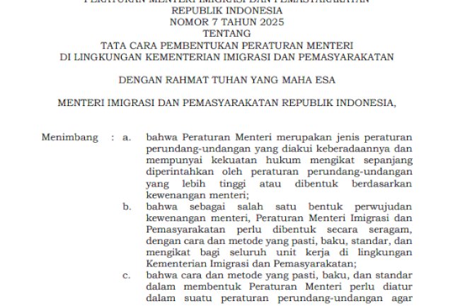Peraturan Menteri Imigrasi dan Pemasyarakatan No. 7 Tahun 2025